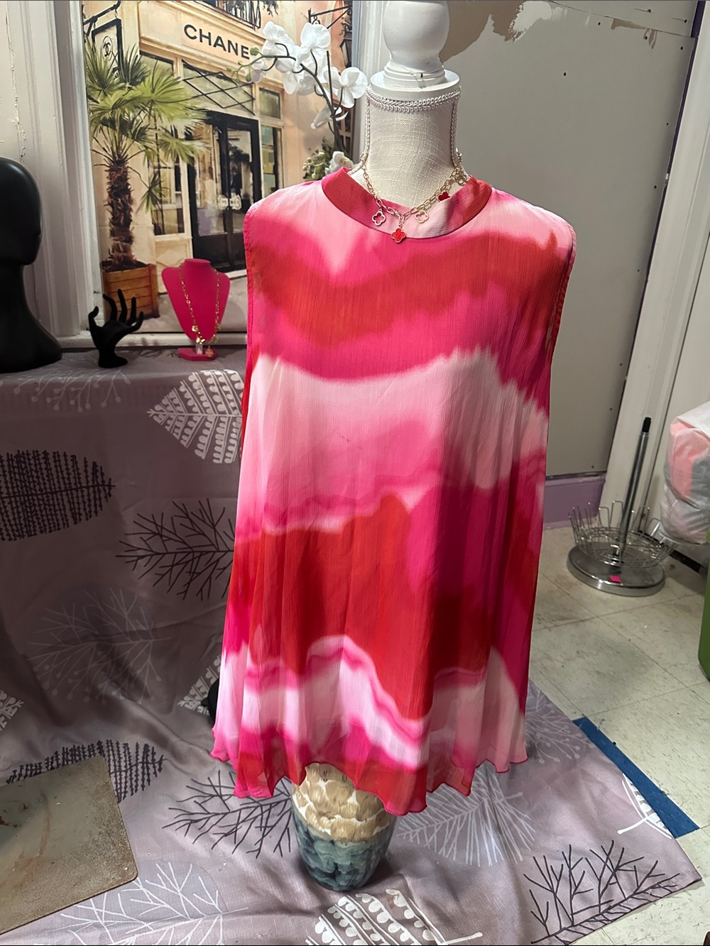 Pink Red Tie-Dye Swing Top - Women's